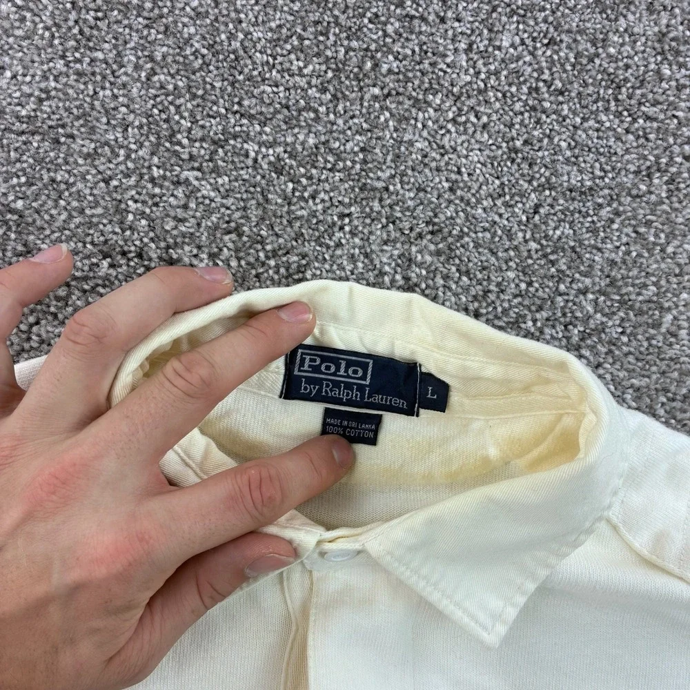 Vintage Polo Ralph Lauren Rugby Shirt Mens L White Elbow Patches Pony Logo